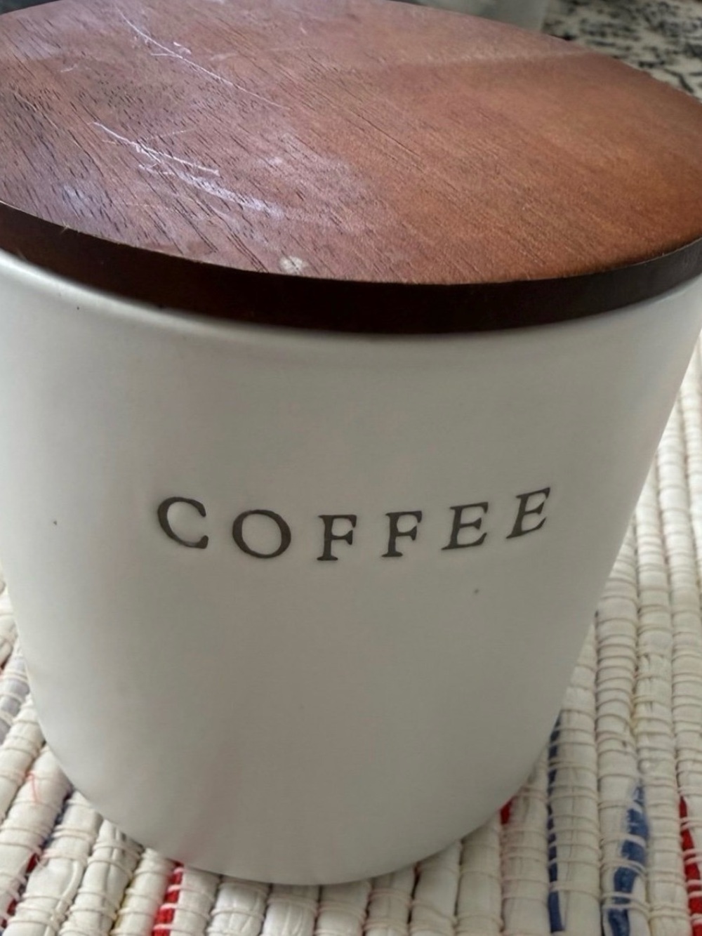 Hearth & Hand White Coffee Canister with Wooden Lid